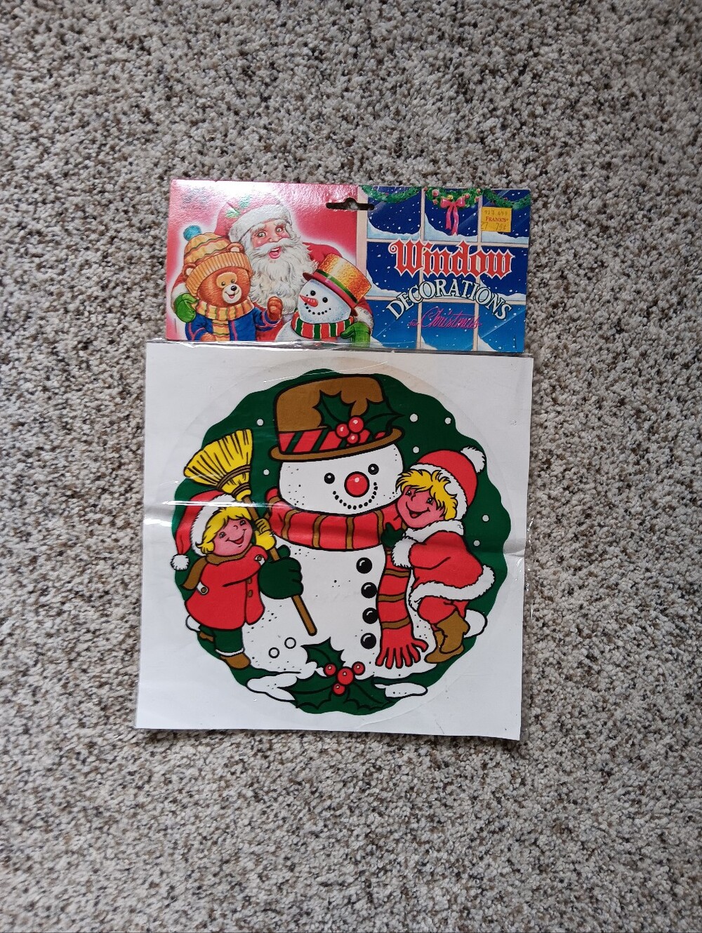 VTG Christmas Winter Snowman Window Decal Decoration Childhoodcore